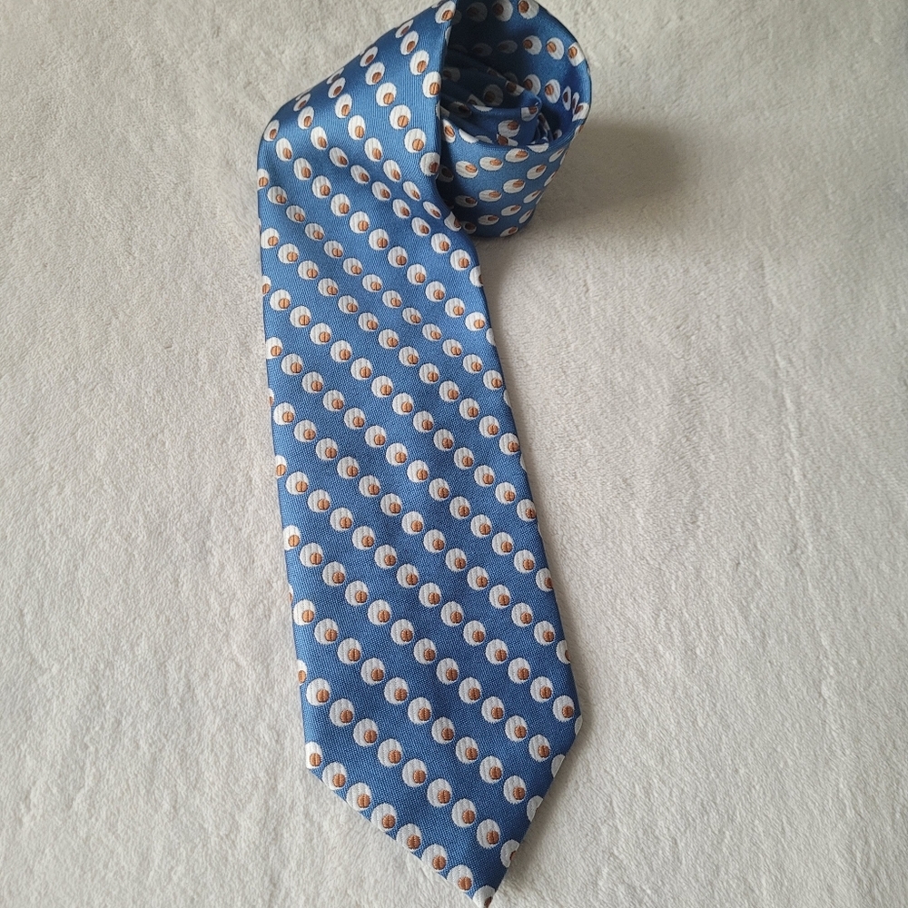 LANCER Vintage Aqua Blue Tie with White and Tan Circle Accents